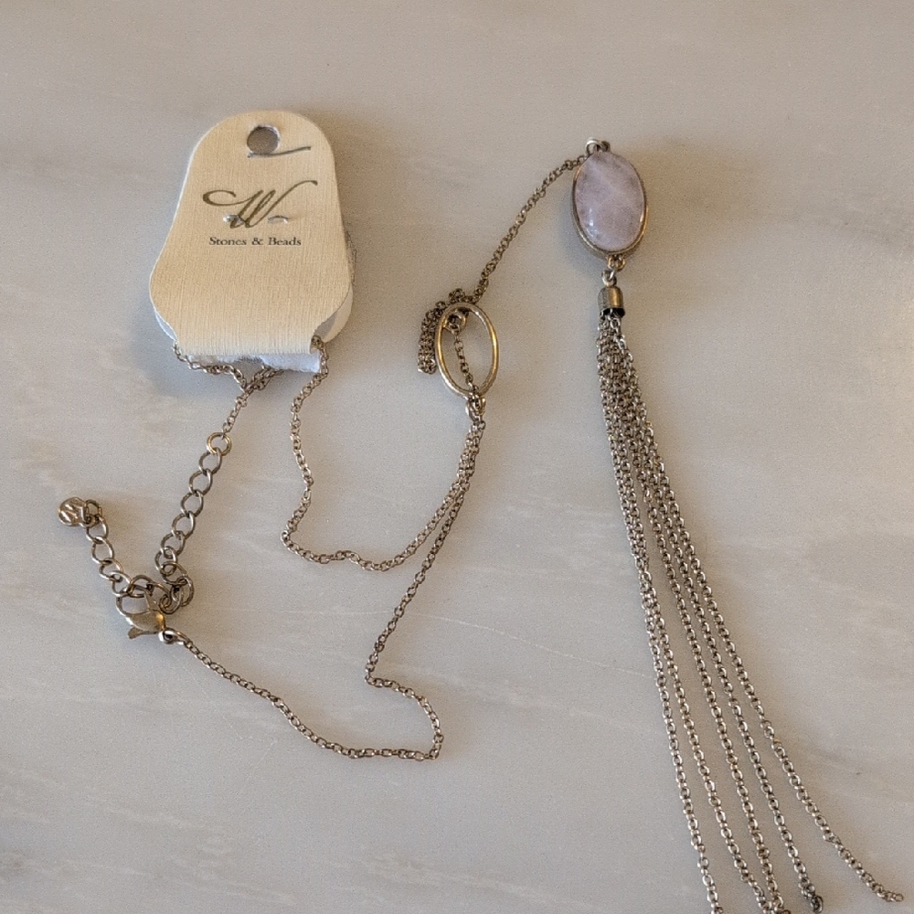 Silver Tassel Necklace with Stone Pendant